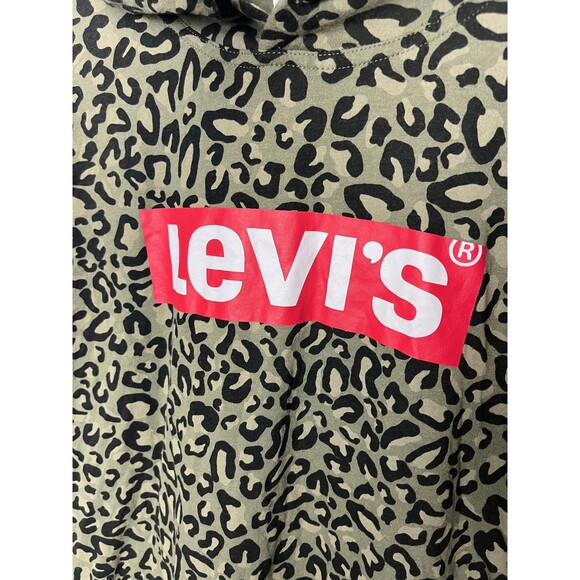 Levi's Hoodie Mens Medium Green Leopard Camo Box Logo Pullover Long Sleeve - Picture 2 of 6